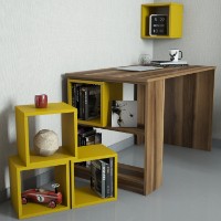 Masa de birou Hanah Home Box Walnut Yellow imaginea #2 — magazin online Desire.md