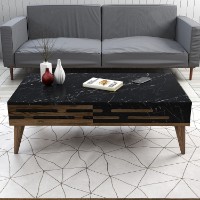 Măsuţă cafea Hanah Home Valensiya Walnut Black Marble imaginea #2 — magazin online Desire.md