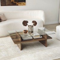 Журнальный столик Hanah Home Saga Rectangle Walnut Transparent фото №7 — интернет-магазин Desire.md