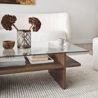 Журнальный столик Hanah Home Saga Rectangle Walnut Transparent фото №8 — интернет-магазин Desire.md