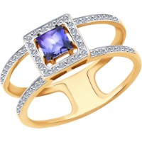 Кольцо из красного золота с бриллиантами и танзанитом Casa Bosco 6014153 2,66g s.16,5