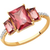 Inel din aur rosu cu diamante si turmalina Casa Bosco 6014208 1,78g s.17