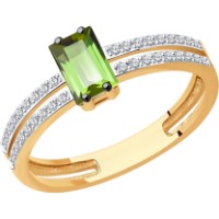 Кольцо из красного золота с бриллиантами и турмалином Casa Bosco 6014209 2,15g s.17