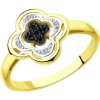 Inel din aur galben cu diamante incolore si negre Casa Bosco 7010060-2 1,83g s.17,5