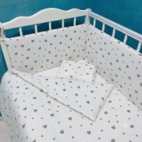 Lenjerie de pat pentru copii Holala Kids Pro Little Hearts White/Grey 120x60cm 7pcs