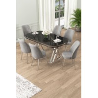 Set mobilă pentru bucătărie Hanah Home Lai Black Marble Chrome Grey