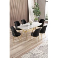 Комплект для столовой Hanah Home Lena White Marble Gold Black