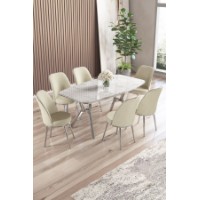 Комплект для столовой Hanah Home Lena White Marble Chrome Cream