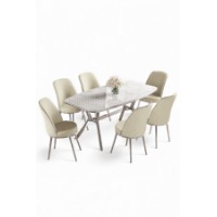 Комплект для столовой Hanah Home Lena White Marble Chrome Cream фото №2 — интернет-магазин Desire.md
