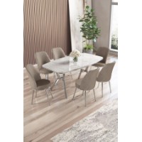Комплект для столовой Hanah Home Lena White Marble Chrome Cappuccino