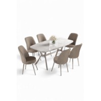 Комплект для столовой Hanah Home Lena White Marble Chrome Cappuccino фото №2 — интернет-магазин Desire.md