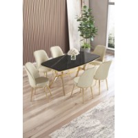 Set mobilă pentru bucătărie Hanah Home Lena Black Marble Gold Cream