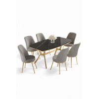 Комплект для столовой Hanah Home Lena Black Marble Gold Grey фото №2 — интернет-магазин Desire.md