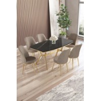 Комплект для столовой Hanah Home Lena Black Marble Gold Cappuccino