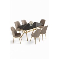 Комплект для столовой Hanah Home Lena Black Marble Gold Cappuccino фото №2 — интернет-магазин Desire.md