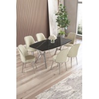Комплект для столовой Hanah Home Lena Black Marble Chrome Cream