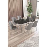 Комплект для столовой Hanah Home Lena Black Marble Chrome Grey