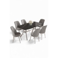 Комплект для столовой Hanah Home Lena Black Marble Chrome Grey фото №2 — интернет-магазин Desire.md