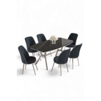 Комплект для столовой Hanah Home Lena Black Marble Chrome Anthracite фото №2 — интернет-магазин Desire.md
