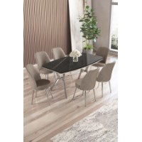 Комплект для столовой Hanah Home Lena Black Marble Chrome Cappuccino