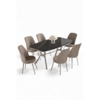 Комплект для столовой Hanah Home Lena Black Marble Chrome Cappuccino фото №2 — интернет-магазин Desire.md