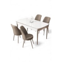 Комплект для столовой Hanah Home Nira White Chrome Cappuccino фото №2 — интернет-магазин Desire.md