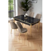 Set mobilă pentru bucătărie Hanah Home Nira Black Marble Gold Cappuccino