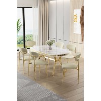Set mobilă pentru bucătărie Hanah Home Olya White Marble Gold Cream