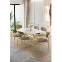 Комплект для столовой Hanah Home Olya White Marble Gold Cappuccino