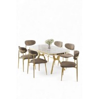 Комплект для столовой Hanah Home Olya White Marble Gold Cappuccino фото №2 — интернет-магазин Desire.md