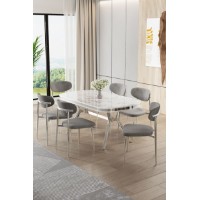 Комплект для столовой Hanah Home Olya White Marble Chrome Grey