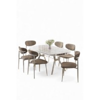 Комплект для столовой Hanah Home Olya White Marble Chrome Cappuccino фото №2 — интернет-магазин Desire.md