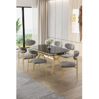 Комплект для столовой Hanah Home Olya Black Marble Gold Grey