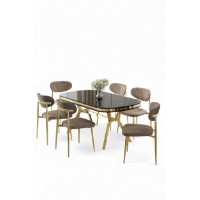 Комплект для столовой Hanah Home Olya Black Marble Gold Cappuccino фото №2 — интернет-магазин Desire.md