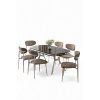 Комплект для столовой Hanah Home Olya Black Marble Chrome Cappuccino фото №2 — интернет-магазин Desire.md