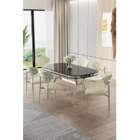 Set mobilă pentru bucătărie Hanah Home Olya Black Marble Chrome Cream