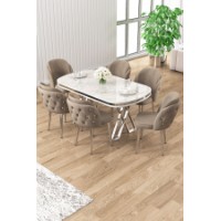 Комплект для столовой Hanah Home Zae White Marble Chrome Cappuccino