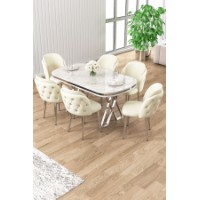 Комплект для столовой Hanah Home Zae White Marble Chrome Cream