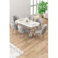 Set mobilă pentru bucătărie Hanah Home Zae White Marble Chrome Grey