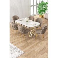 Set mobilă pentru bucătărie Hanah Home Zae White Marble Gold Cappuccino