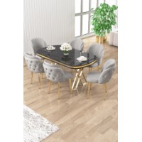 Комплект для столовой Hanah Home Zae Black Marble Gold Grey