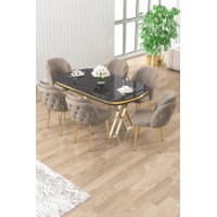 Комплект для столовой Hanah Home Zae Black Marble Gold Cappuccino