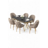 Комплект для столовой Hanah Home Zae Black Marble Gold Cappuccino фото №2 — интернет-магазин Desire.md