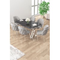 Set mobilă pentru bucătărie Hanah Home Zae Black Marble Chrome Grey