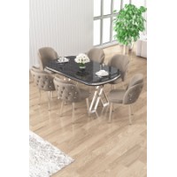 Комплект для столовой Hanah Home Zae Black Marble Chrome Cappuccino