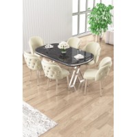 Комплект для столовой Hanah Home Zae Black Marble Chrome Cream