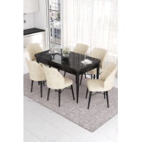 Set mobilă pentru bucătărie Hanah Home Eva Black Marble Cream