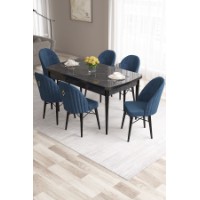 Комплект для столовой Hanah Home Roz Black Marble Navy Blue