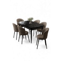 Set mobilă pentru bucătărie Hanah Home Asfel Black Marble Cappuccino imaginea #2 — magazin online Desire.md