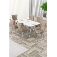 Комплект для столовой Hanah Home Esla White Marble Chrome Cappuccino